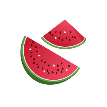 Fresh juicy watermelon isolated on a white background. Colorful piece of watermelonf. Perfect for juice or jam. Vector illustration.