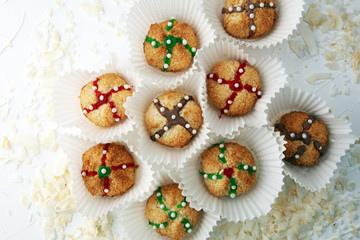 coconut cookies. Freshly baked home made coconut macaroons or pyramids.