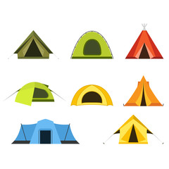 Set of camping tents icon - campsite and tourism, putting up a tent
