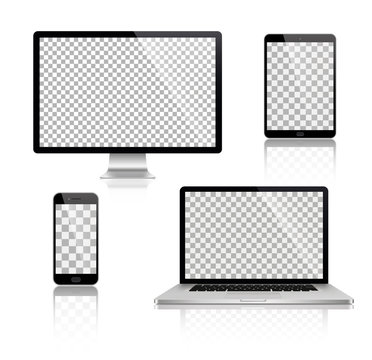 Realistic set of monitor, laptop, tablet, smartphone - Stock Vector