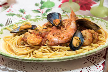 Spaghetti with seafood and shrimp
