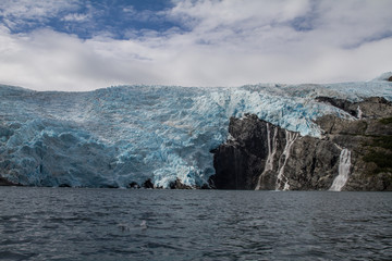 Fototapeta na wymiar Blackstone Glacier, Blue Ice, Flowing Water, Prince William Sound, Alaska