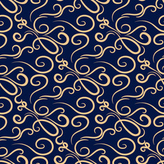 Geometric seamless pattern. Golden blue abstract background