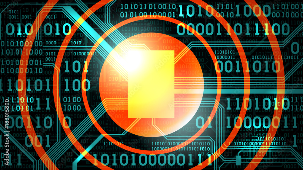 Poster Abstract futuristic background with electronic circuit board binary code and round place for text symbol logo, computer digital technology, frame, well organized layers