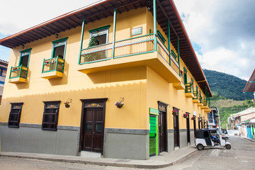 Fototapeta na wymiar Colorful houses in colonial city Jardin, Antoquia, Colombia, South America