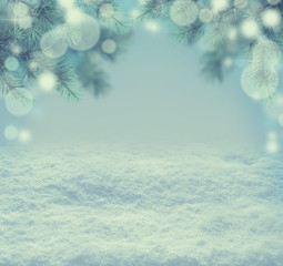 Fototapeta na wymiar Winter natural background. Firs in the snow. Night. Christmas.
