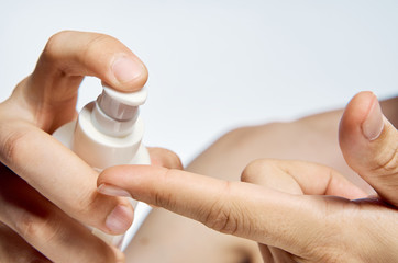 man, hands, fingers, jar of cream, self-care, beauty, close-up