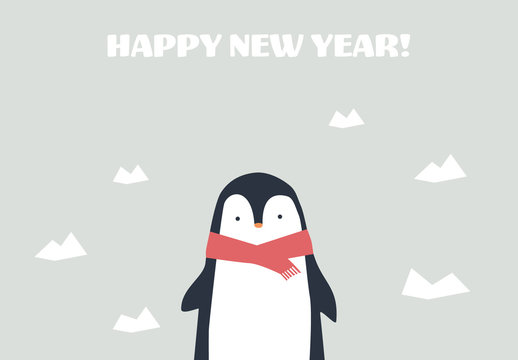 Christmas Card with Penguin Wearing Scarf Illustration