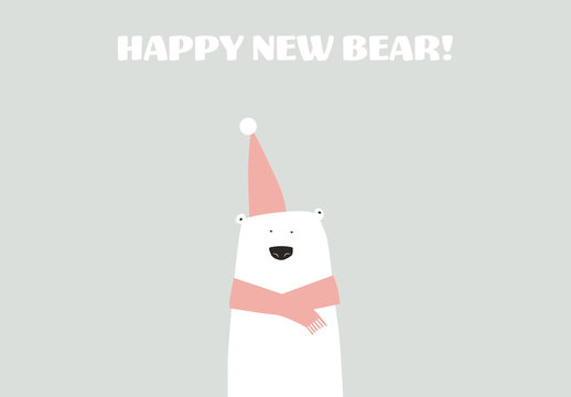 Christmas Card with Polar Bear Illustration