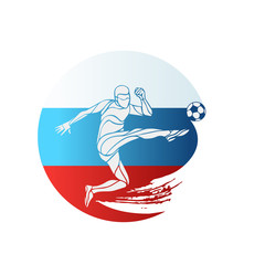 Football championship logo. Flag of Russia. Vector illustration of abstract soccer player with Russian national flag colors