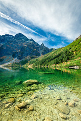 Naklejka na ściany i meble Green water lake Morskie Oko, Tatra Mountains, Poland