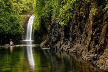 Fototapeta na wymiar Wainibau Waterfall at the end of Lavena Coastal Walk on Taveuni Island, Fiji