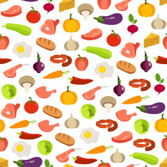 Vector color seamless pattern of food and drink