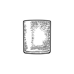 Empty glass whiskey. Vector engraving black vintage