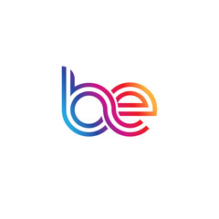 Initial lowercase letter be, linked outline rounded logo, colorful vibrant gradient color