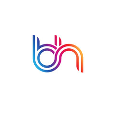 Initial lowercase letter bh, linked outline rounded logo, colorful vibrant gradient color