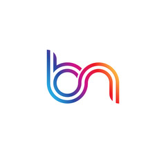 Initial lowercase letter bn, linked outline rounded logo, colorful vibrant gradient color