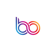 Initial lowercase letter bo, linked outline rounded logo, colorful vibrant gradient color