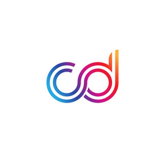 Initial lowercase letter cd, linked outline rounded logo, colorful vibrant gradient color