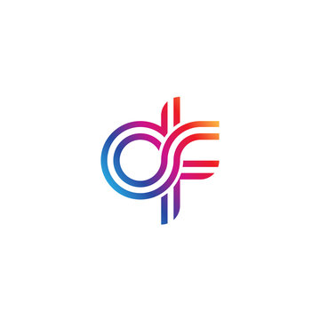 recommend clip art: Initial lowercase letter df, linked outline rounded logo, colorful vibrant gradient color