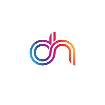Initial lowercase letter dn, linked outline rounded logo, colorful vibrant gradient color