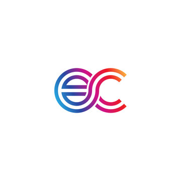 Initial lowercase letter ec, linked outline rounded logo, colorful vibrant gradient color