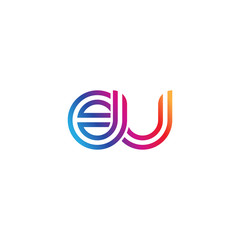 Initial lowercase letter eu, linked outline rounded logo, colorful vibrant gradient color