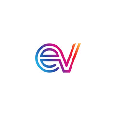 Initial lowercase letter ev, linked outline rounded logo, colorful vibrant gradient color