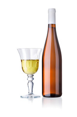 Glass and bottle of white wine, isolated