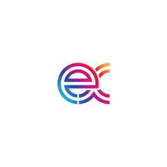 Initial lowercase letter ex, linked outline rounded logo, colorful vibrant gradient color