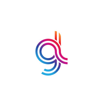 Initial lowercase letter gl, linked outline rounded logo, colorful vibrant gradient color