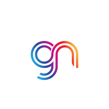 Initial lowercase letter gn, linked outline rounded logo, colorful vibrant gradient color