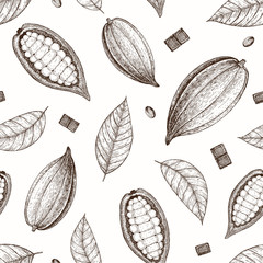 Cacao en chocolade naadloos patroon. Handgemaakt chocoladeverpakkingsontwerp. Vintage elementen voor design.