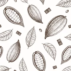 Fotobehang Koffie Cacao en chocolade naadloos patroon. Handgemaakt chocoladeverpakkingsontwerp. Vintage elementen voor design.