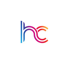 Initial lowercase letter hc, linked outline rounded logo, colorful vibrant gradient color