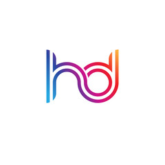 Initial lowercase letter hd, linked outline rounded logo, colorful vibrant gradient color