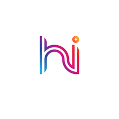 Initial lowercase letter hi, linked outline rounded logo, colorful vibrant gradient color