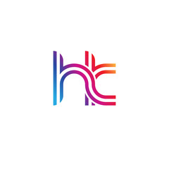 Initial lowercase letter hk, linked outline rounded logo, colorful vibrant gradient color