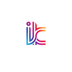 Initial lowercase letter ik, linked outline rounded logo, colorful vibrant gradient color