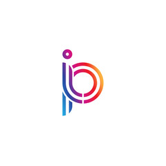 Initial lowercase letter ip, linked outline rounded logo, colorful vibrant gradient color