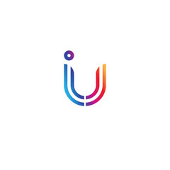 Initial lowercase letter iu, linked outline rounded logo, colorful vibrant gradient color © ariefpro