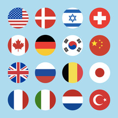 Vector world flags set. Circle icons.