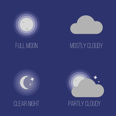 Night icons set. Full moon, moon and stars. Vector illustration © Denys Holovatiuk