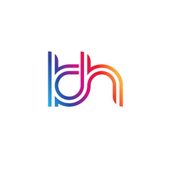 Initial lowercase letter kh, linked outline rounded logo, colorful vibrant gradient color