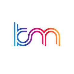 Initial lowercase letter km, linked outline rounded logo, colorful vibrant gradient color