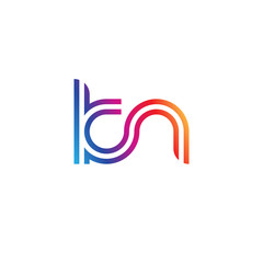 Initial lowercase letter kn, linked outline rounded logo, colorful vibrant gradient color