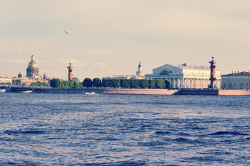 Naklejka na ściany i meble spit of Vasilievsky island from the river Neva in Saint-Petersburg