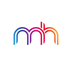 Initial lowercase letter mh, linked outline rounded logo, colorful vibrant gradient color