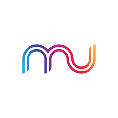 Initial lowercase letter mu, linked outline rounded logo, colorful vibrant gradient color