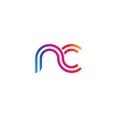 Initial lowercase letter nc, linked outline rounded logo, colorful vibrant gradient color
